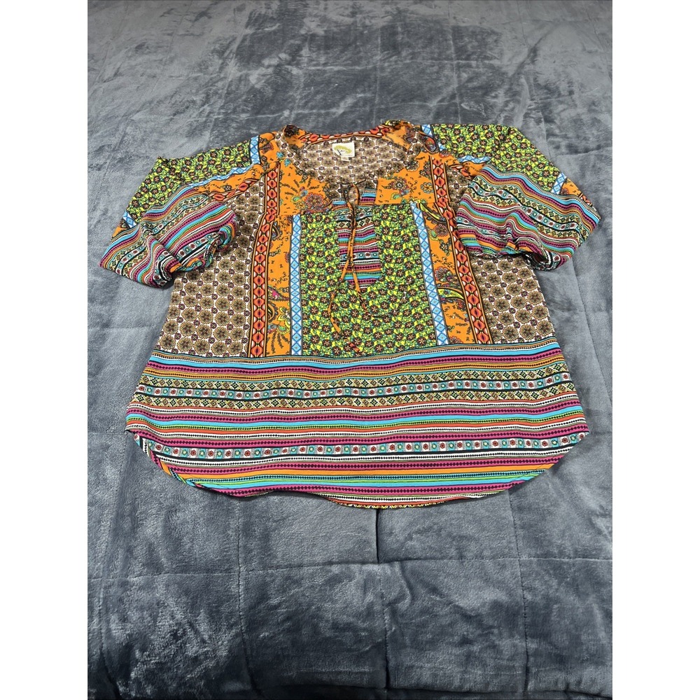 Fig &Flower Anthropologie Tunic Top Blouse Floral Mandala 3/4 Sleeve Size S